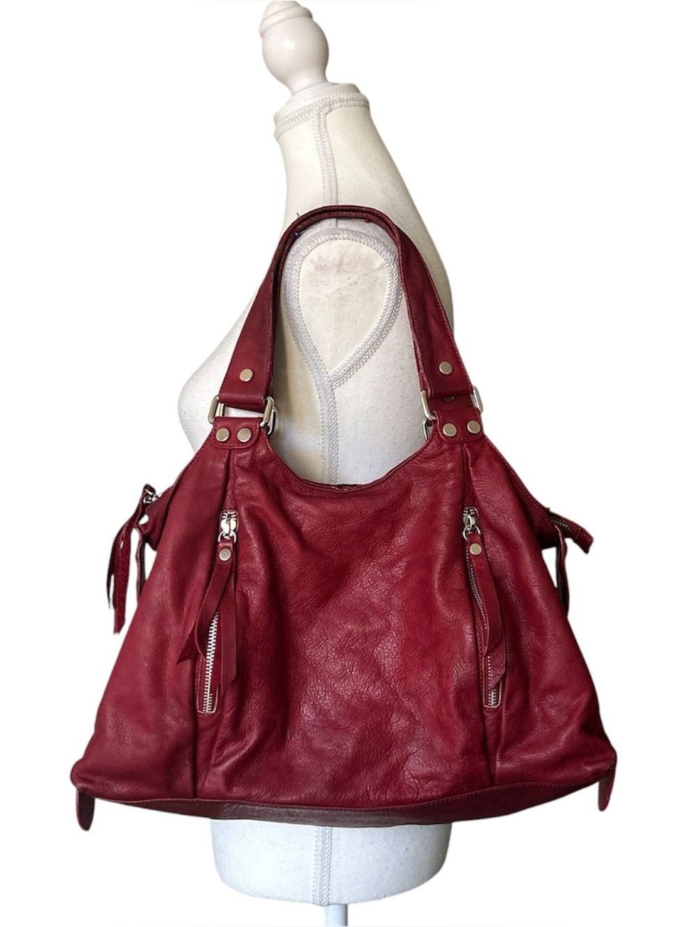 Y2K Grunge “Arnold Churgin” Red Genuine Leather Hobo Style Shoulder Bag
